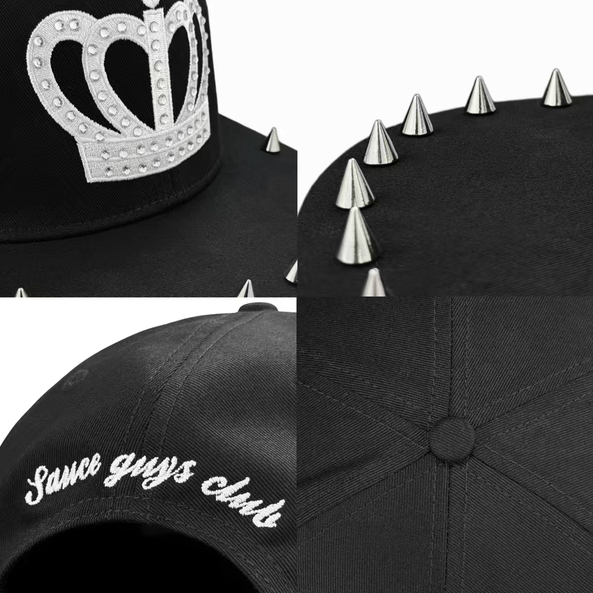 Diamond encrusted crown rivet flat-brimmed baseball cap