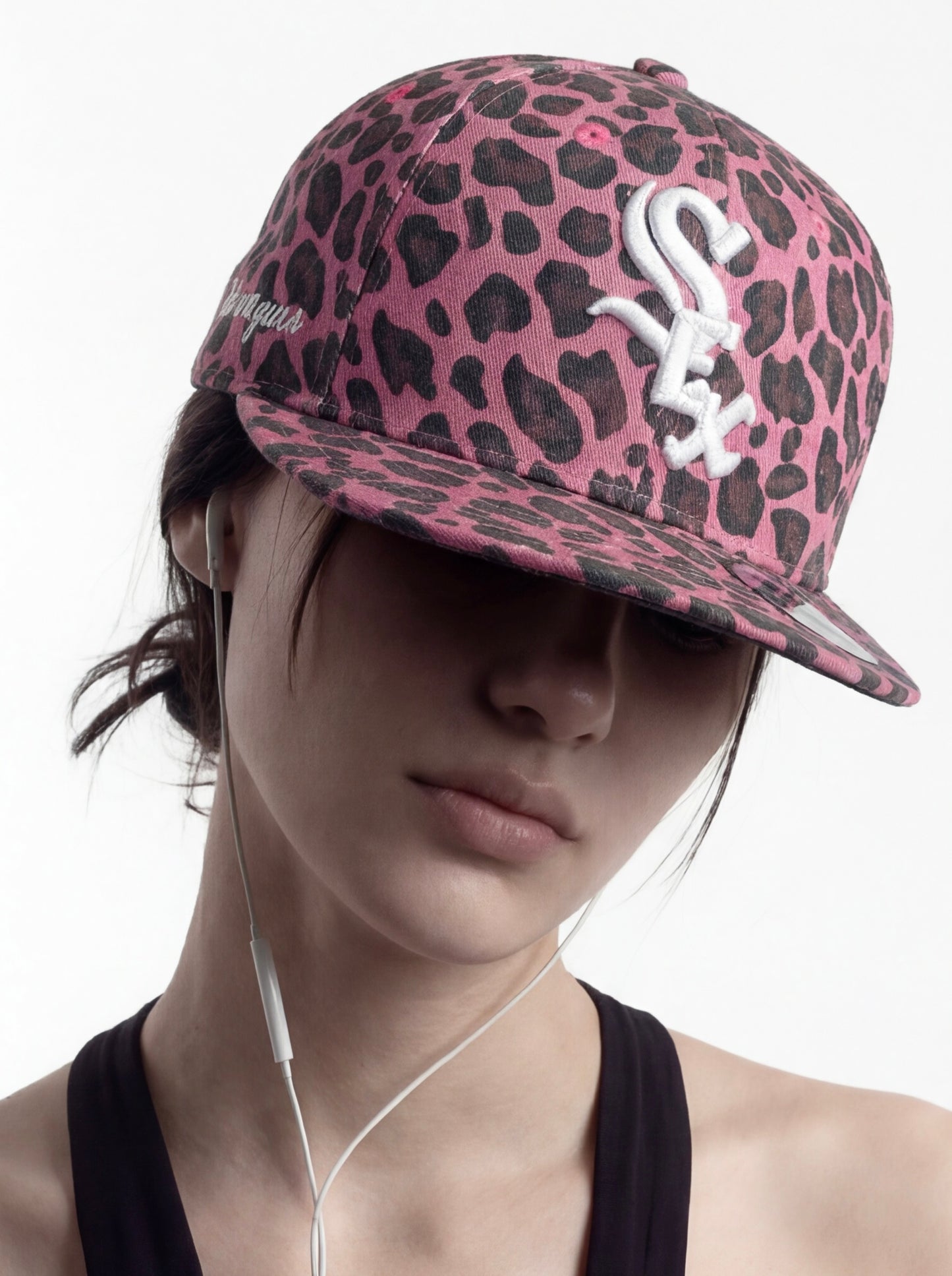 Leopard print flat brim hat