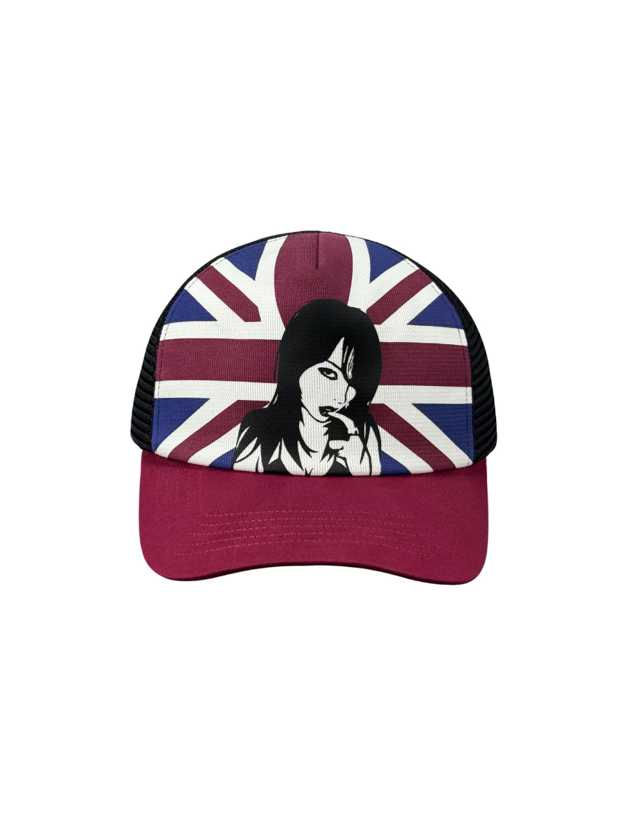 Red and white rice pattern grid baseball cap