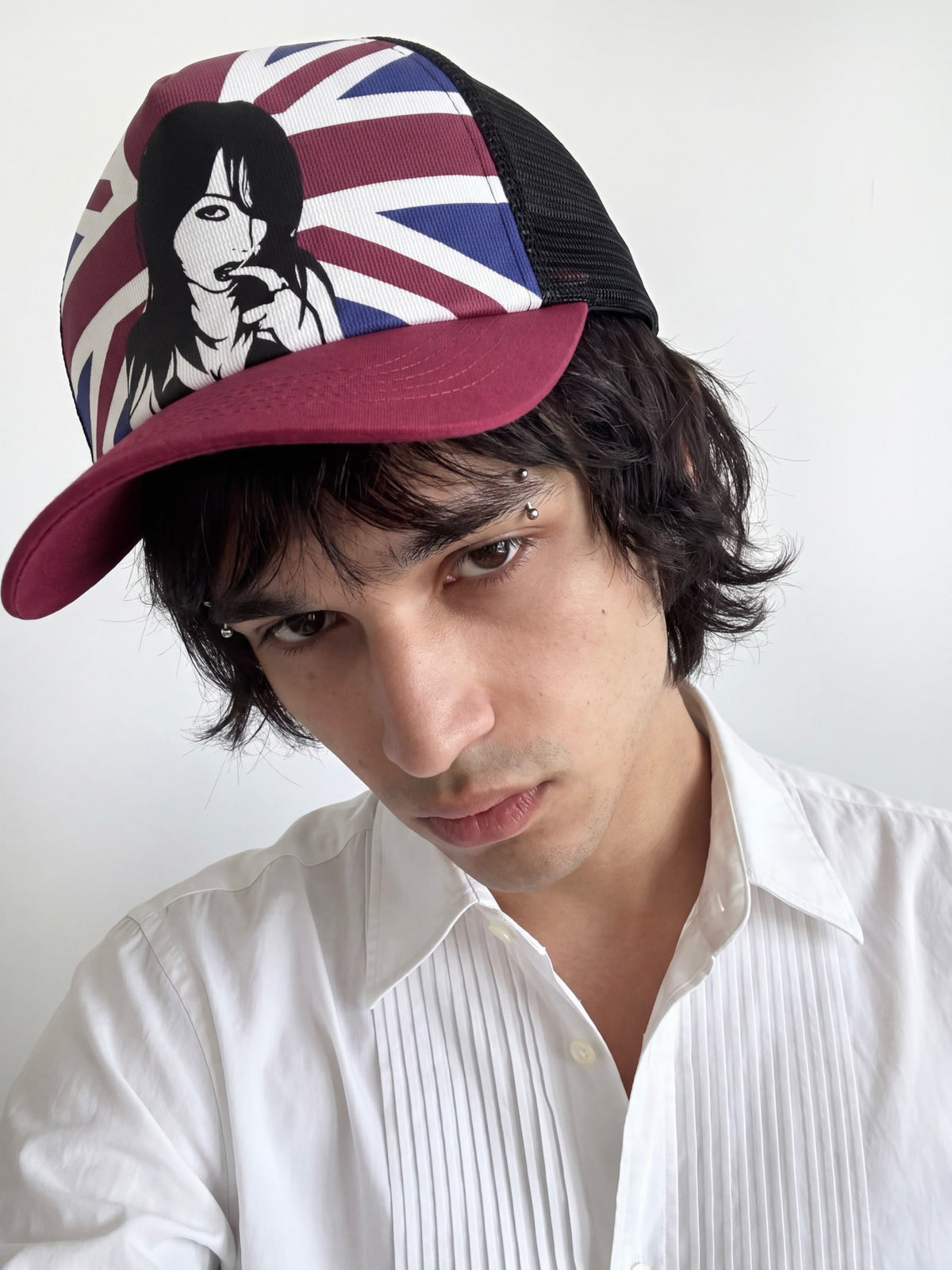 Red and white rice pattern grid baseball cap