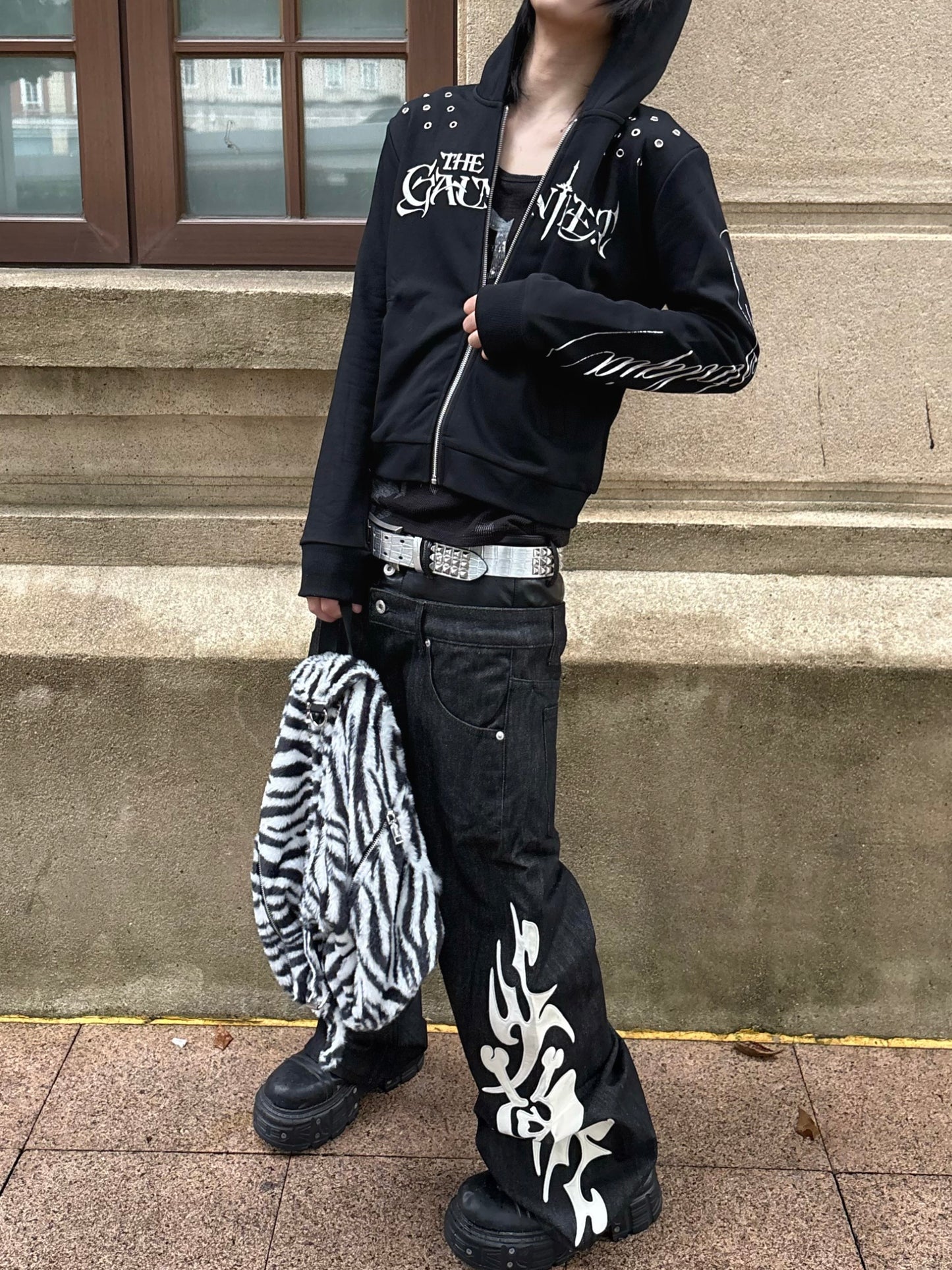 Rivet Fleece Zebra-Print Small Backpack