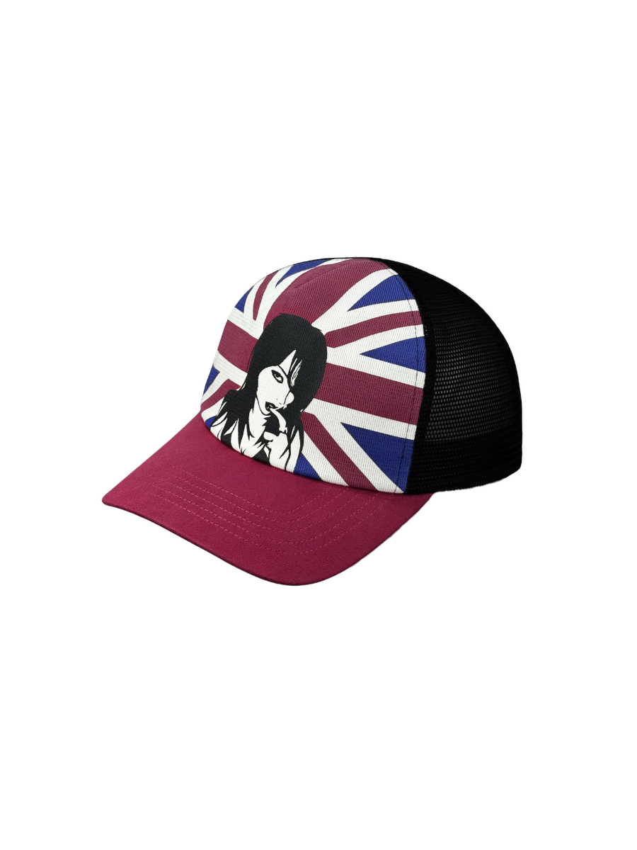 Red and white rice pattern grid baseball cap
