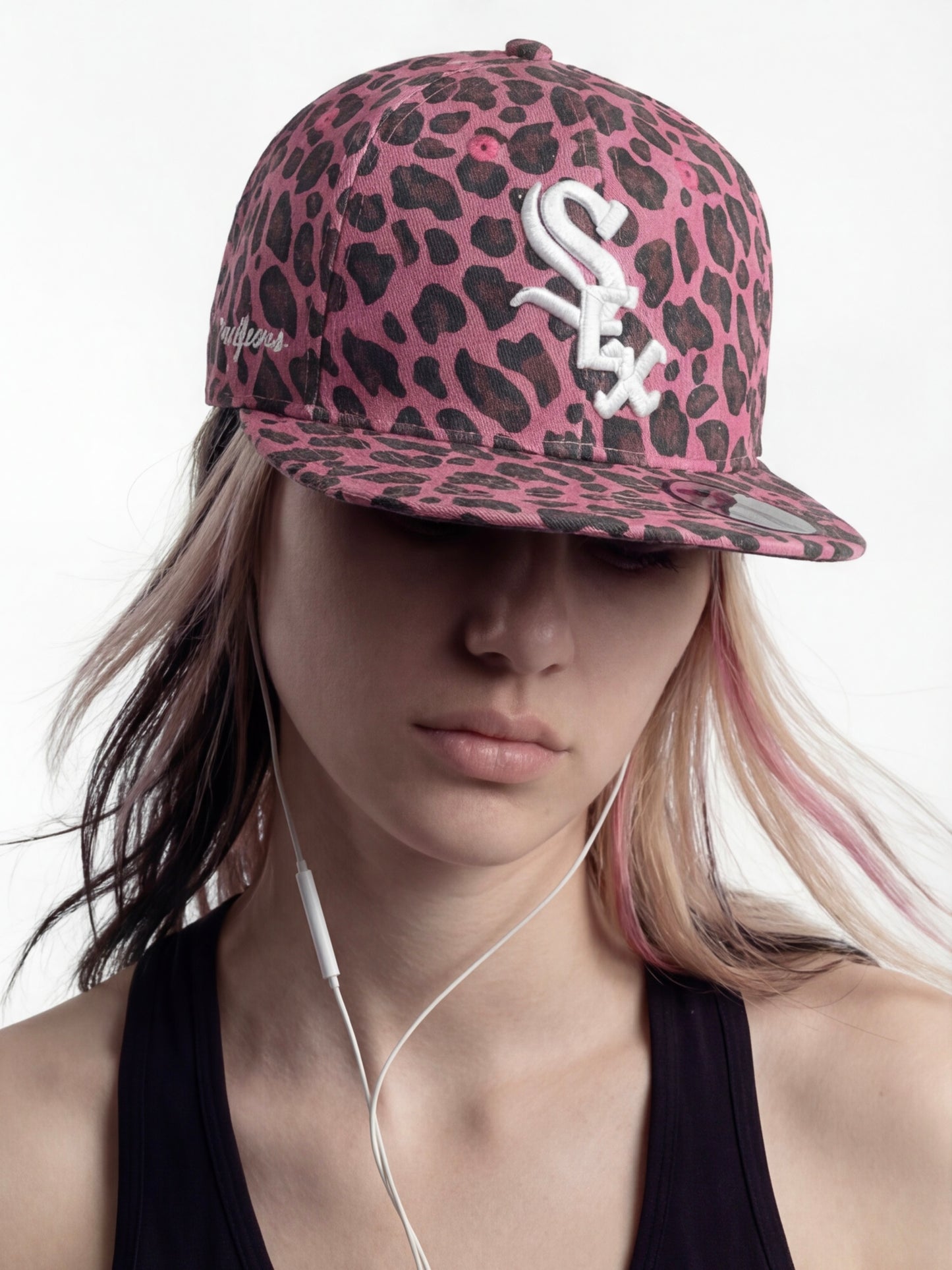 Leopard print flat brim hat