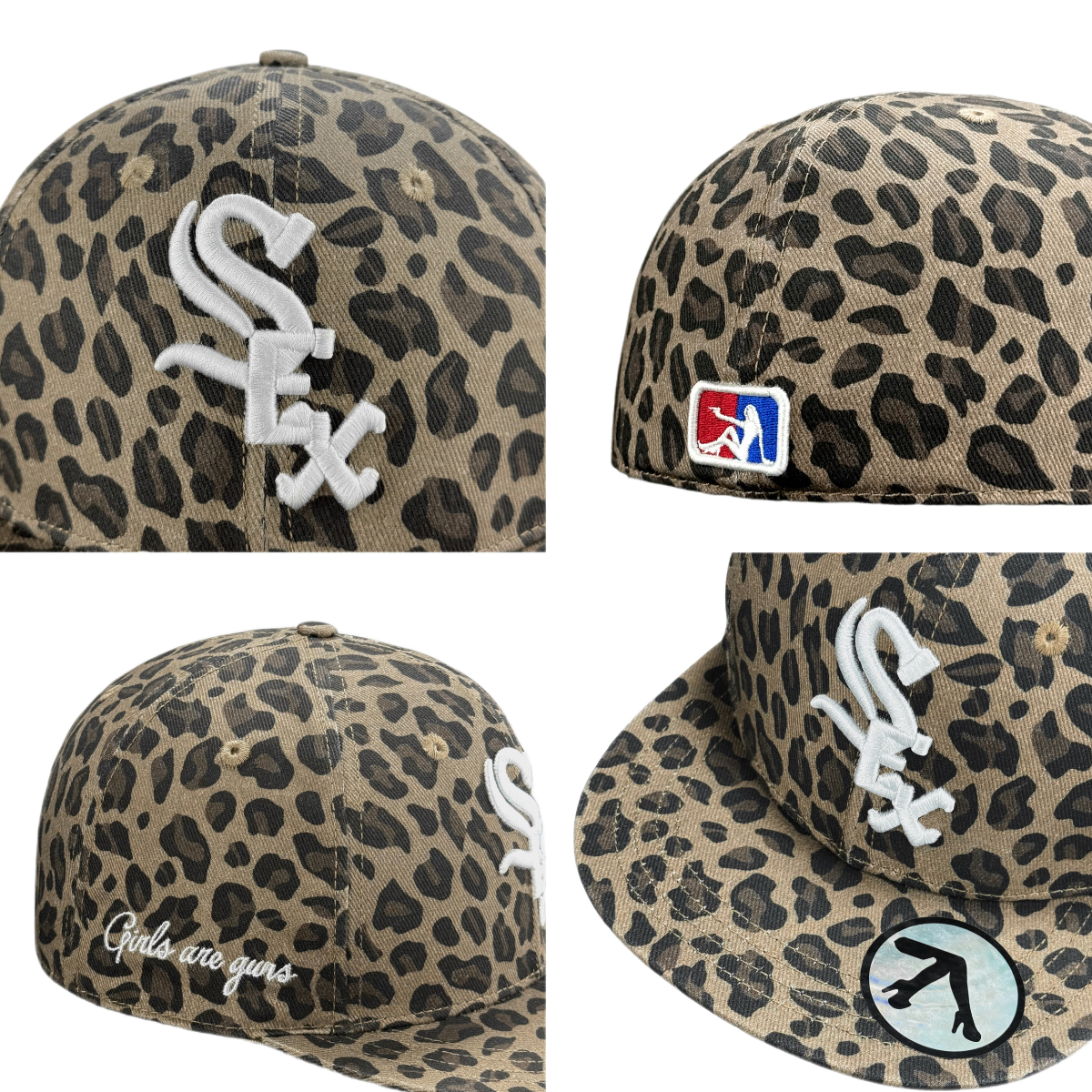 Brown leopard embroidered flat-brimmed hat