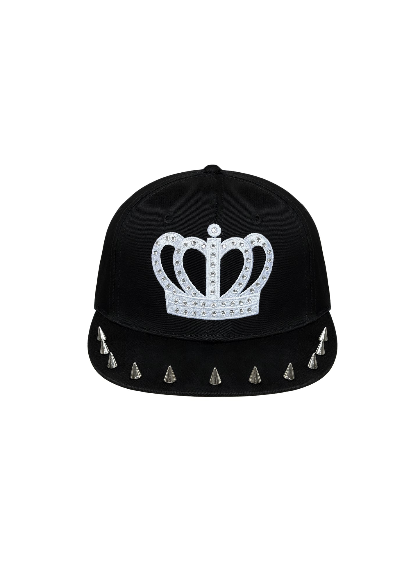Diamond encrusted crown rivet flat-brimmed baseball cap