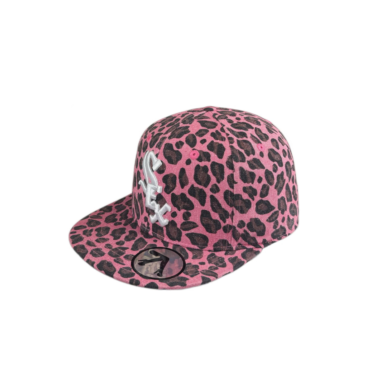 Leopard print flat brim hat