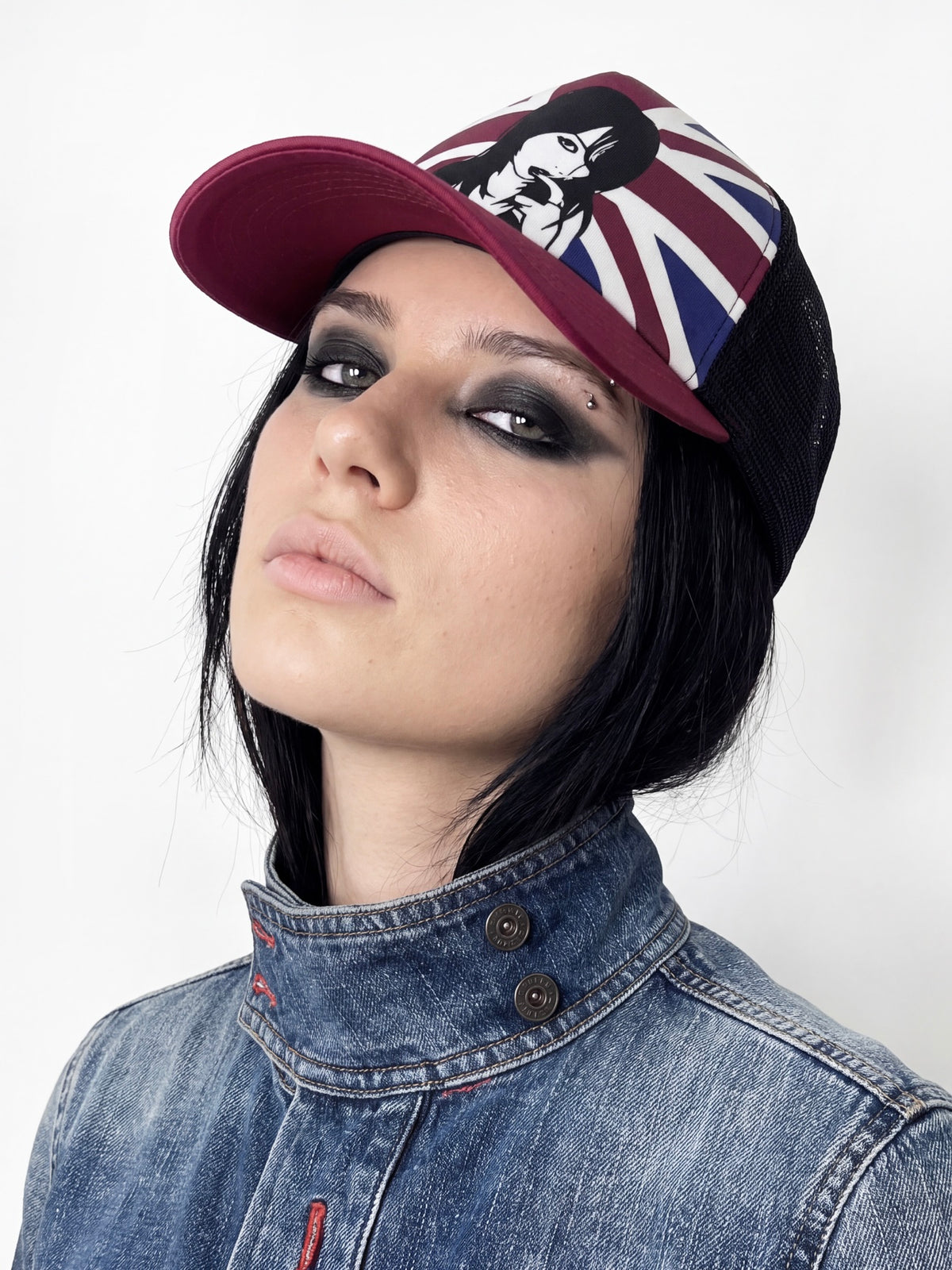 Red and white rice pattern grid baseball cap