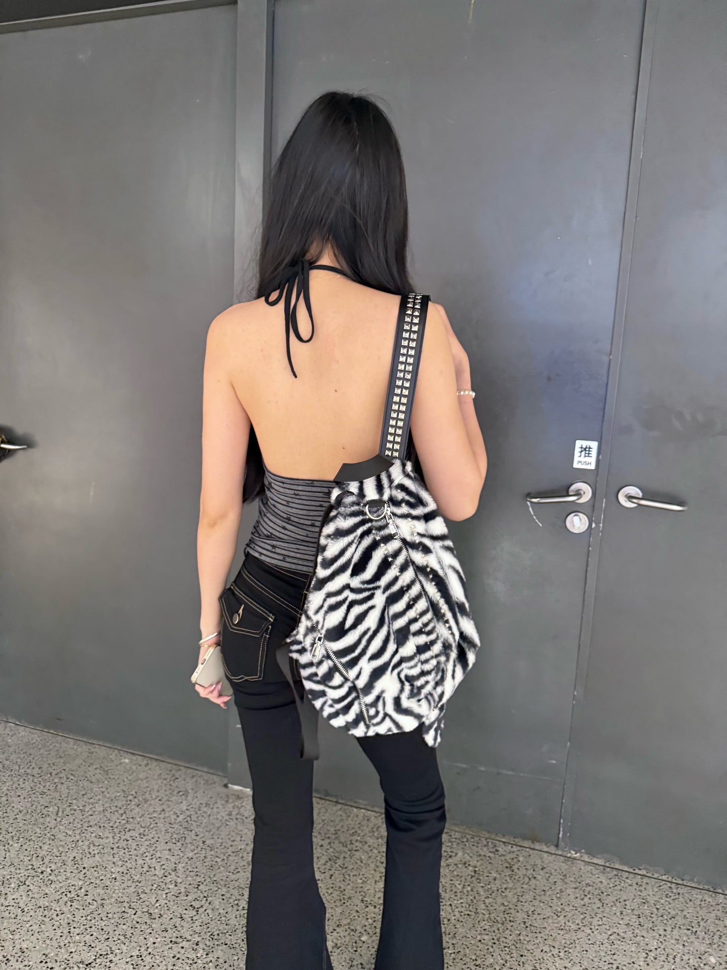 Rivet Fleece Zebra-Print Small Backpack