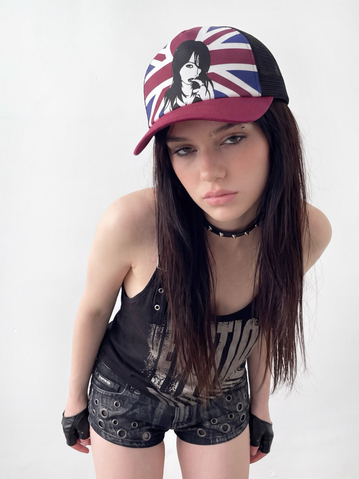 Red and white rice pattern grid baseball cap