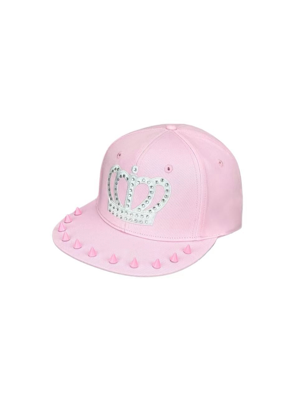 Diamond encrusted crown rivet flat-brimmed baseball cap