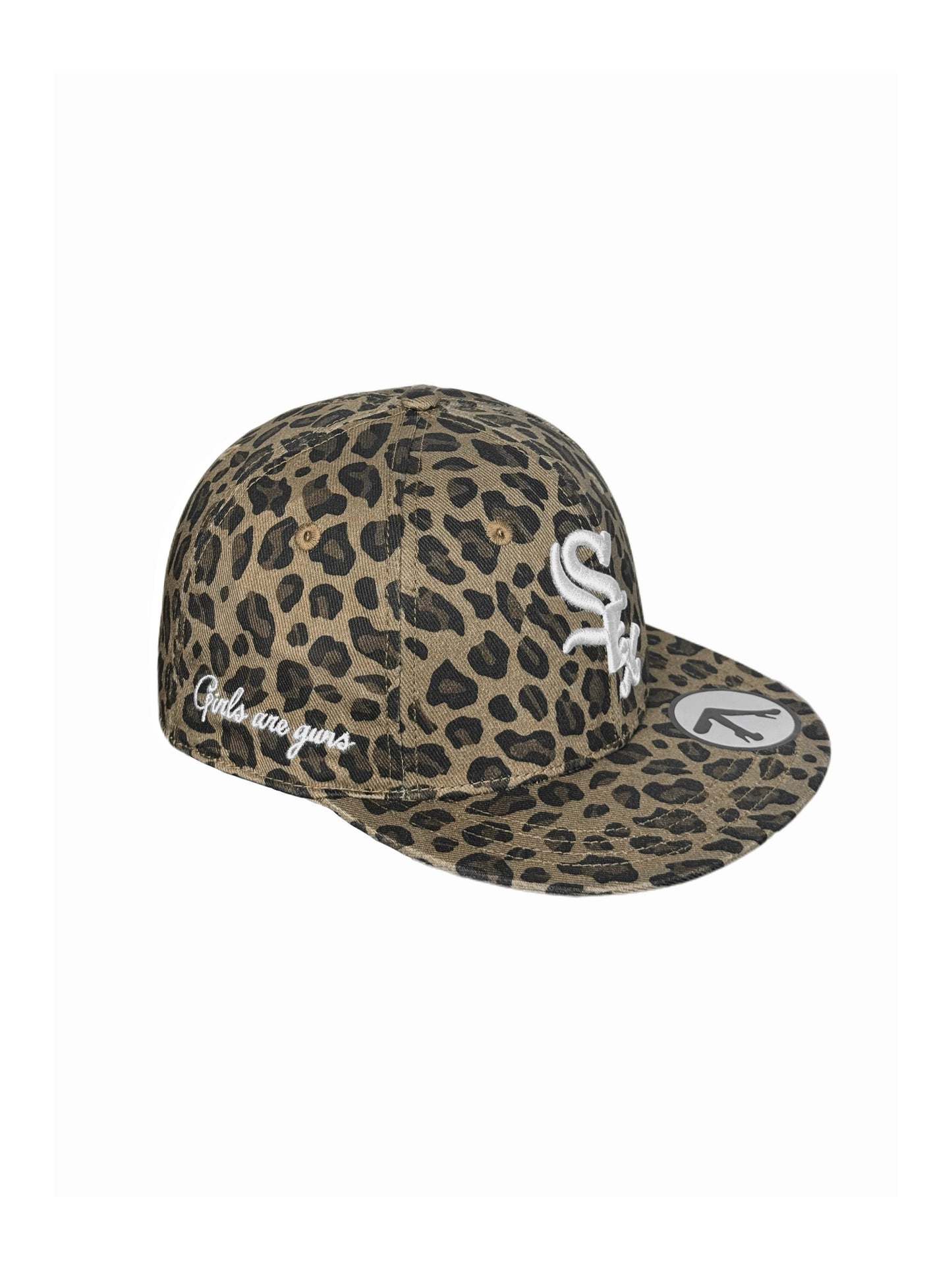 Brown leopard embroidered flat-brimmed hat