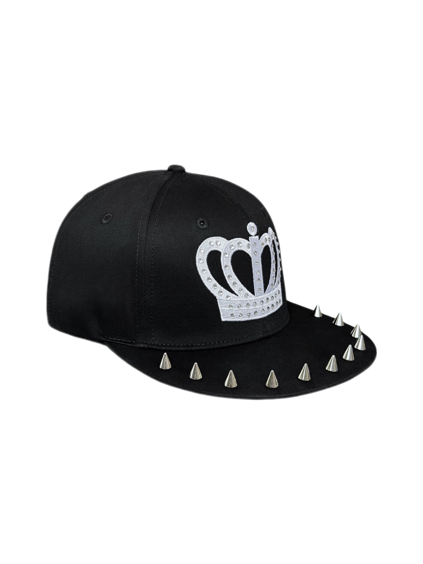 Diamond encrusted crown rivet flat-brimmed baseball cap