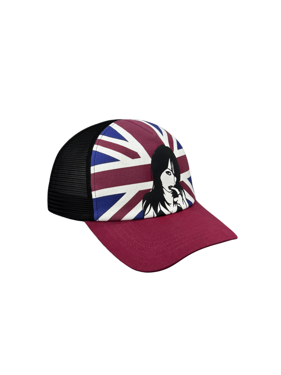 Red and white rice pattern grid baseball cap