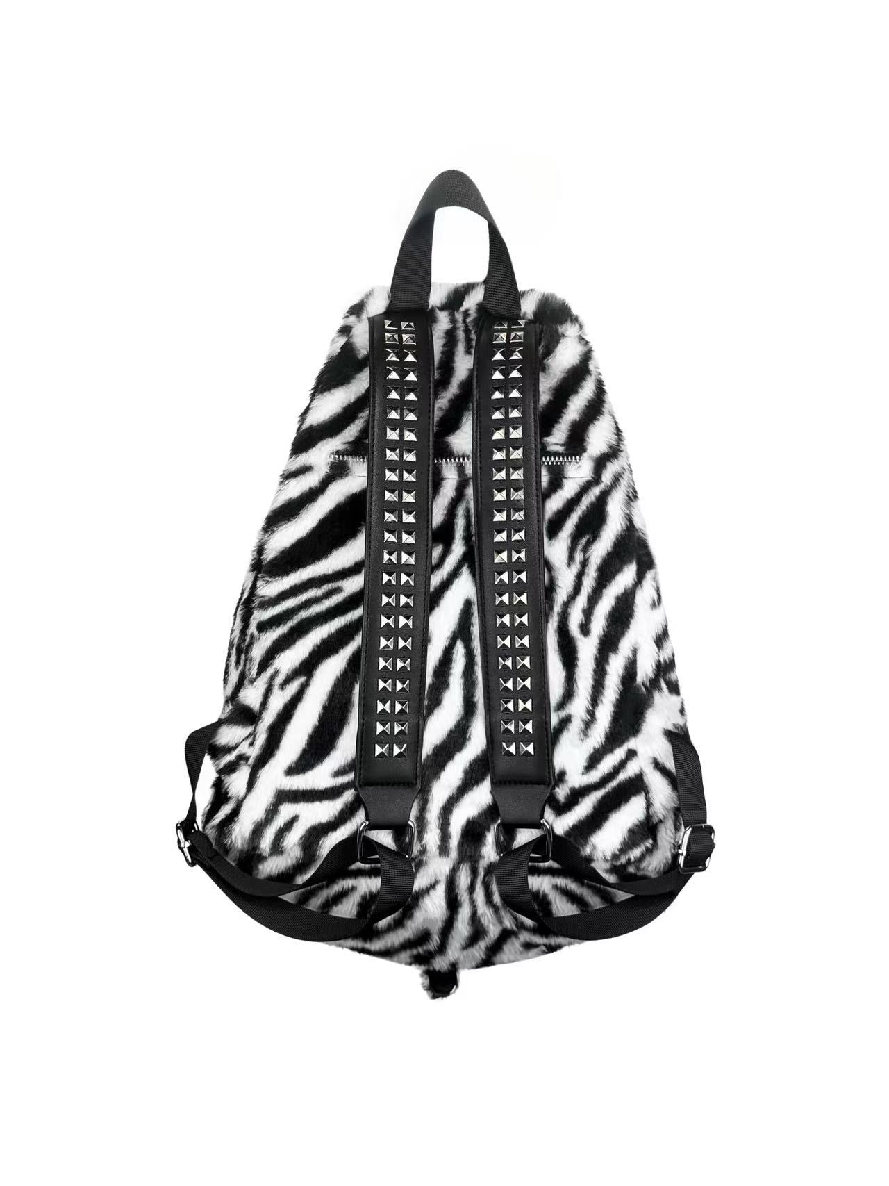 Rivet Fleece Zebra-Print Small Backpack