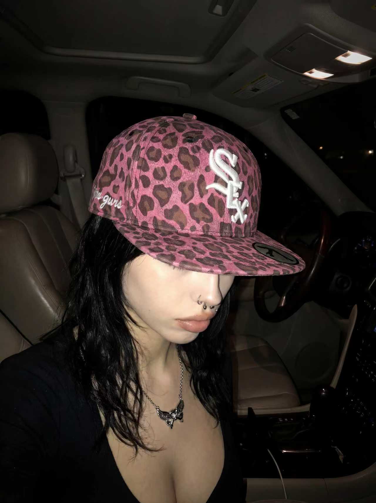 Leopard print flat brim hat
