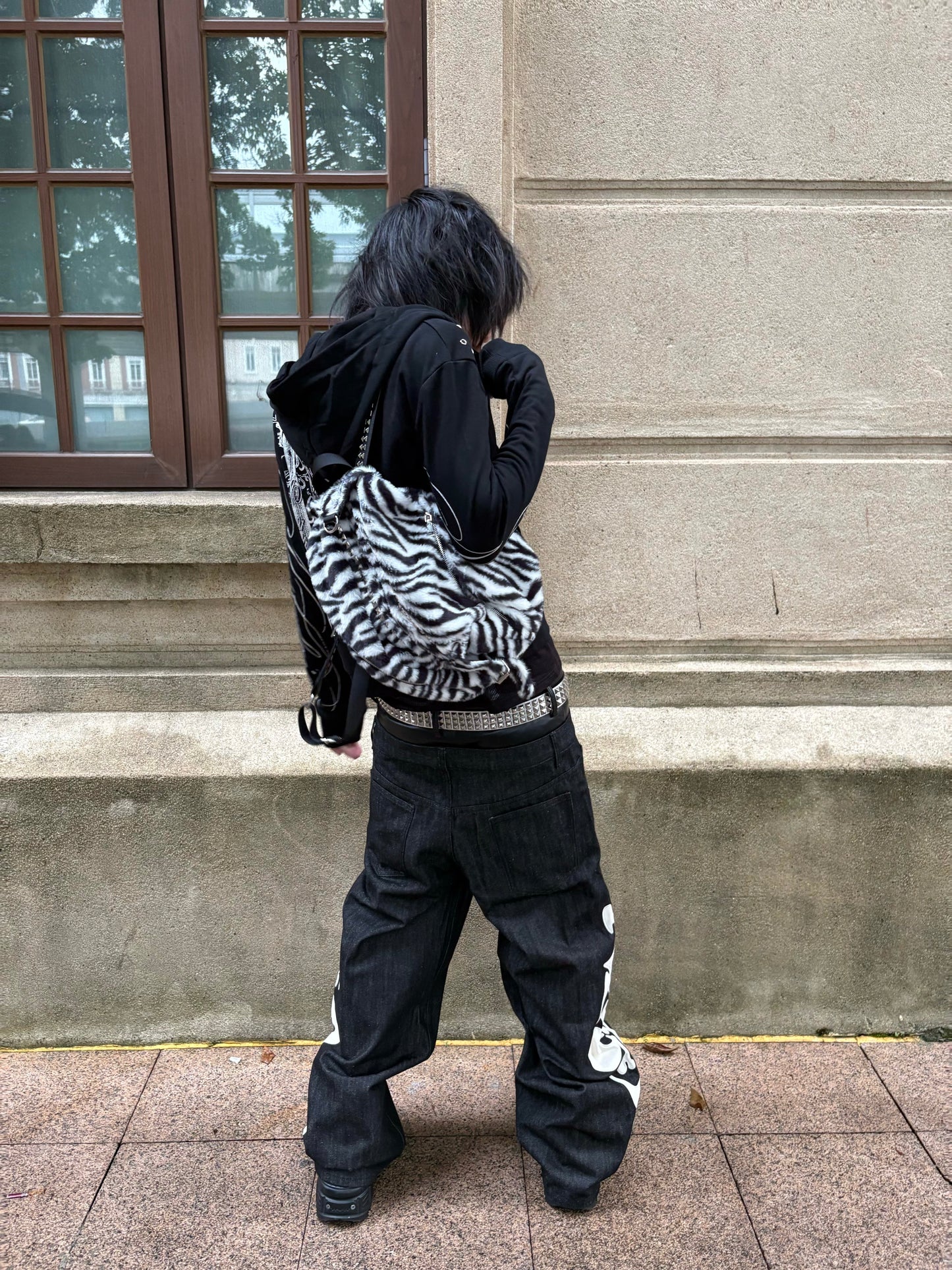 Rivet Fleece Zebra-Print Small Backpack