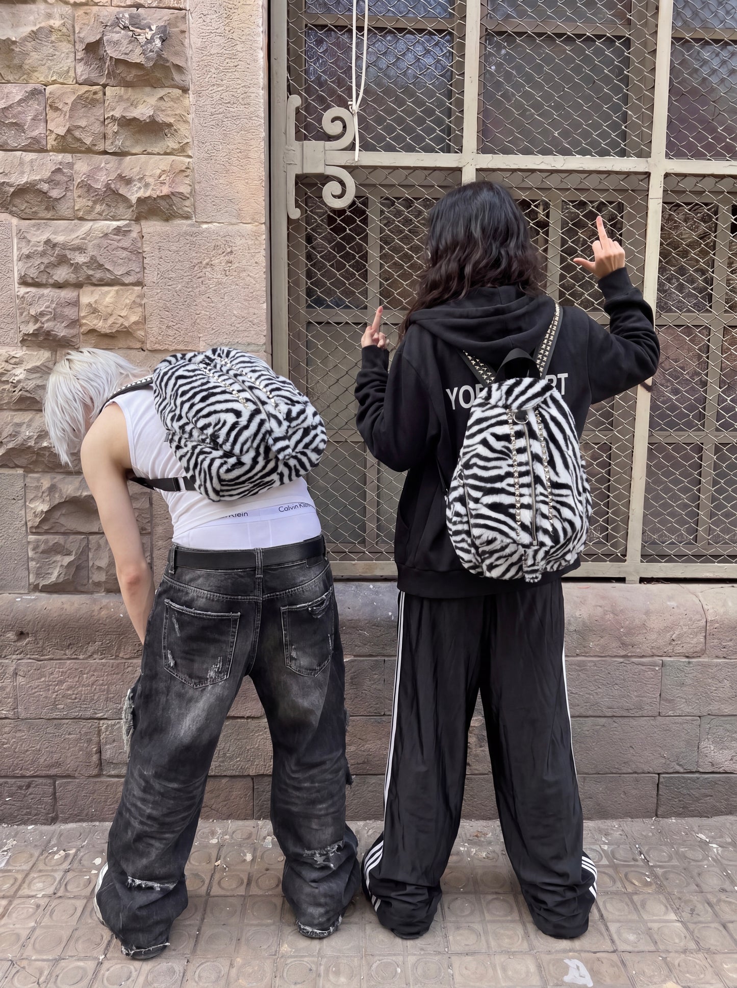 Rivet Fleece Zebra-Print Small Backpack