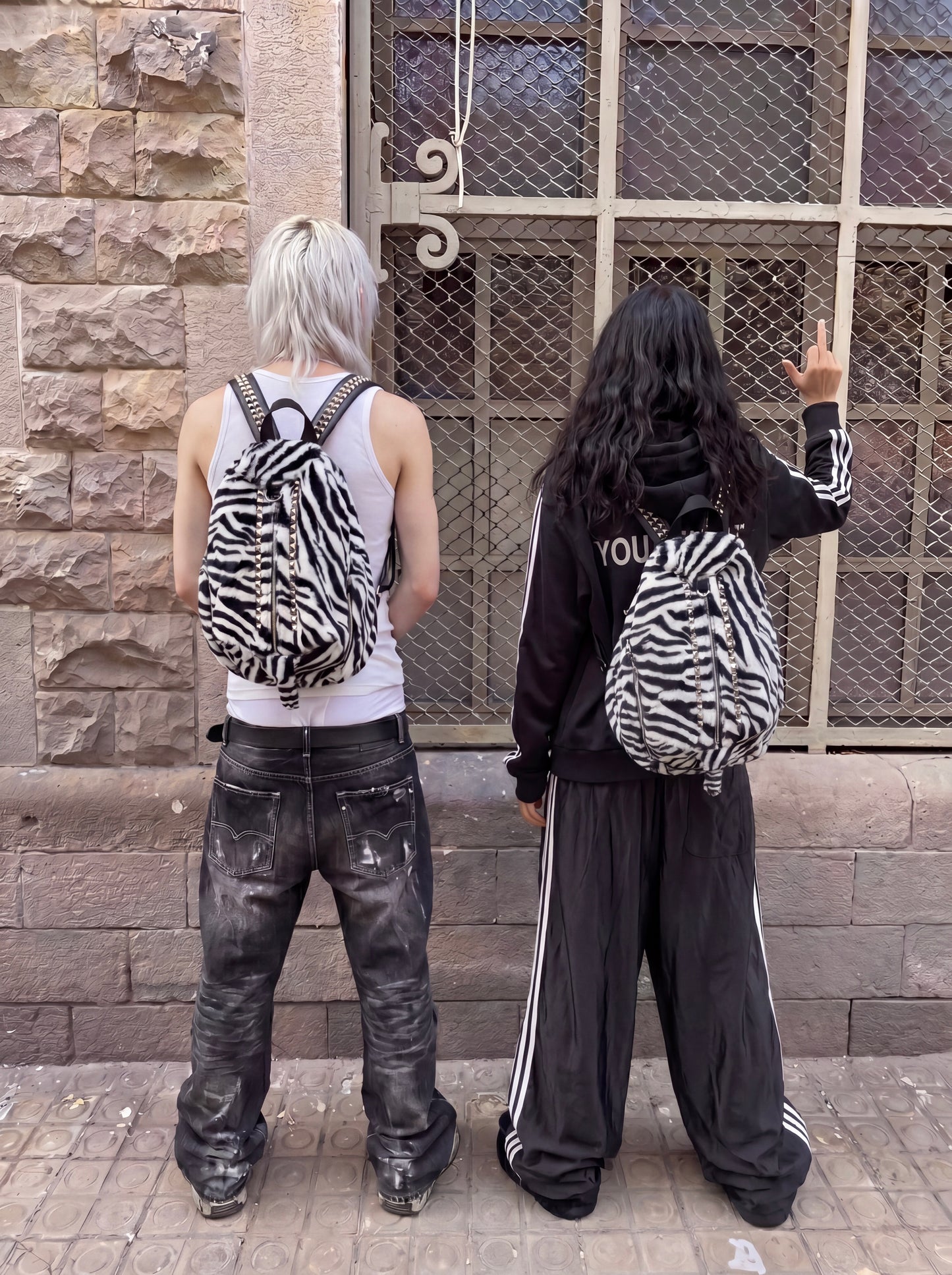 Rivet Fleece Zebra-Print Small Backpack