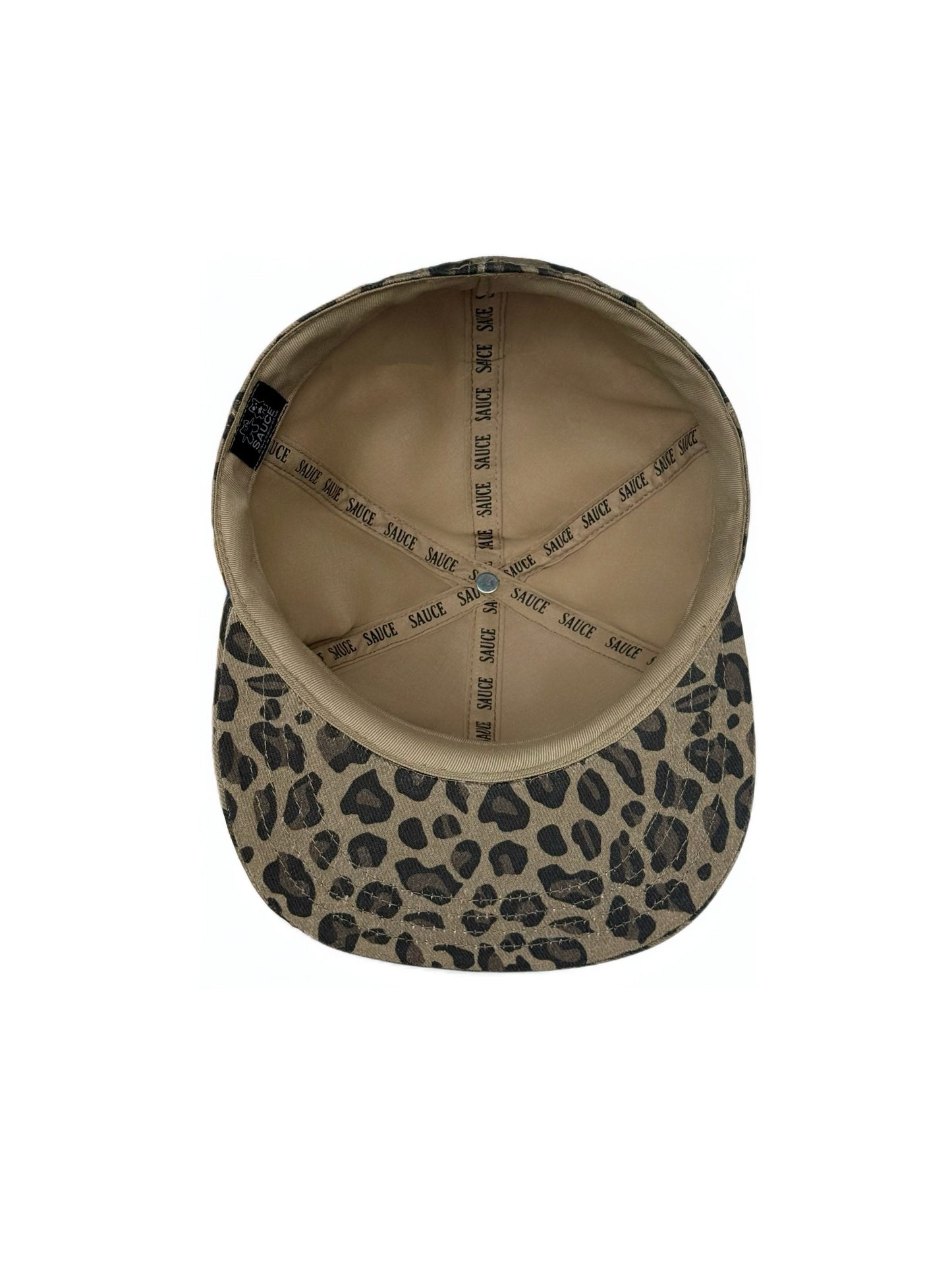 Brown leopard embroidered flat-brimmed hat