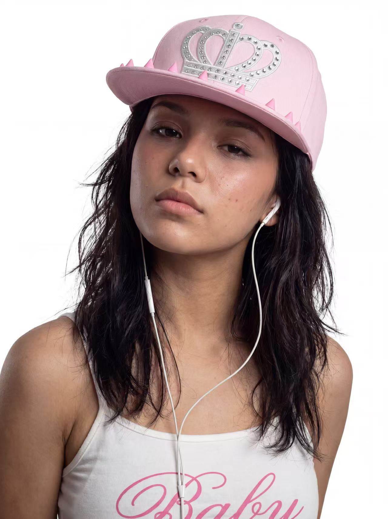 Diamond encrusted crown rivet flat-brimmed baseball cap