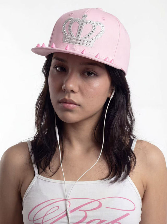 Diamond encrusted crown rivet flat-brimmed baseball cap