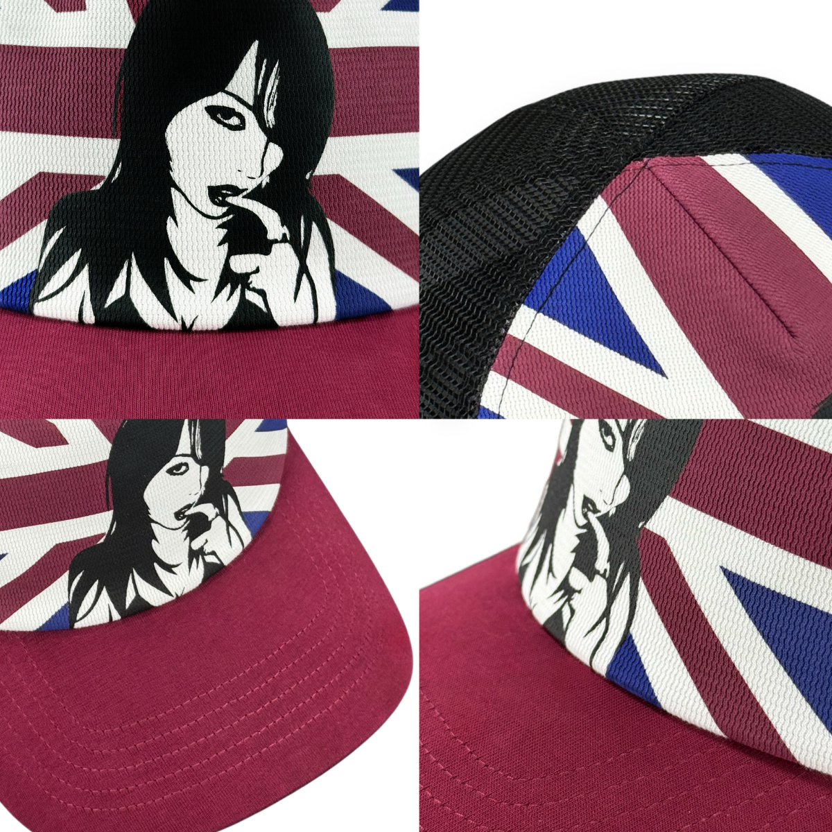 Red and white rice pattern grid baseball cap